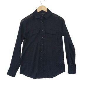 Banana Republic Navy Blue Swiss Dot Button Down Shirt Womens XS Long Sleeve